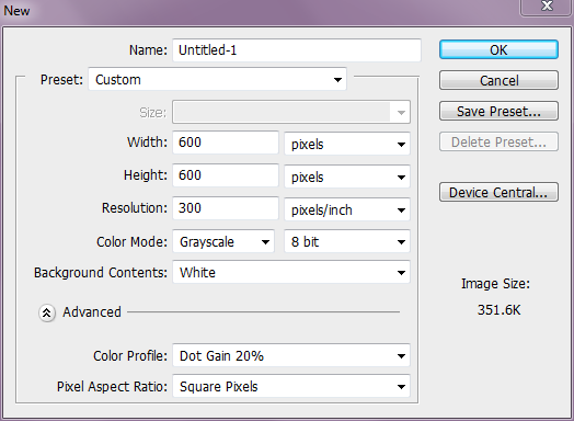 Create a new, square file.