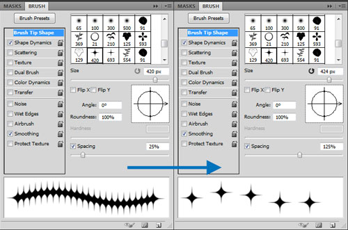 The brush panel, before and after.